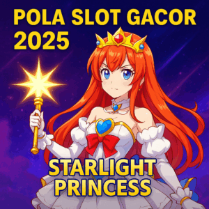 Ilustrasi anime Starlight Princess Pragmatic Play dengan latar kosmik, teks Pola Slot Gacor 2025